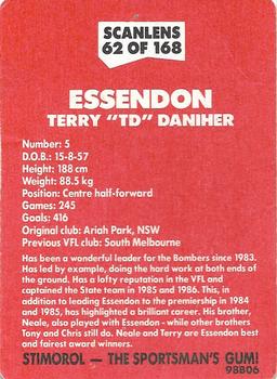 1989 Scanlens VFL #62 Terry Daniher Back